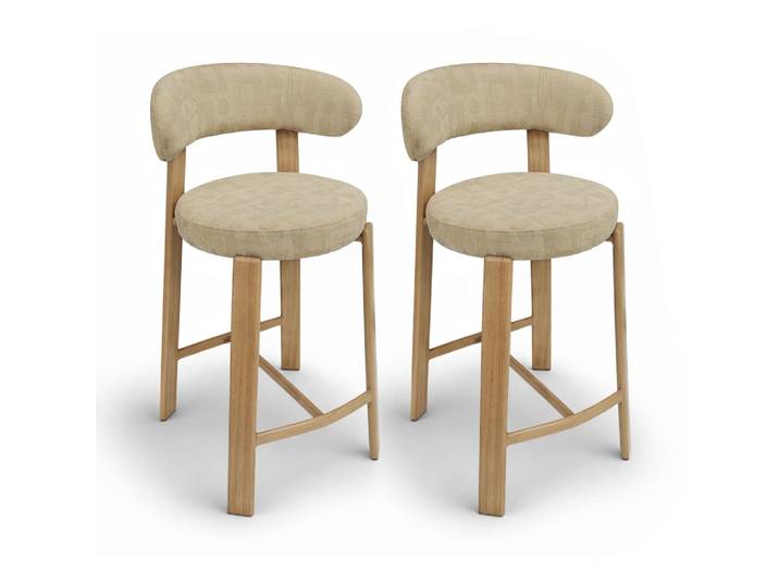 Lot de 2 chaises hautes de bar en tissu et bois beige