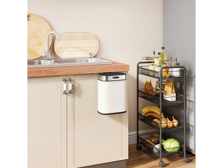 HOMCOM Poubelle 5L Acier Inox Crème Blanche Suspendue