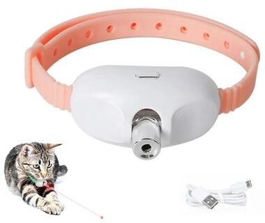 Uplifted Finds Smart Wearable Laser Cat Teasing Collar Rechargeable Hands Free Interactive Pet Toy pink