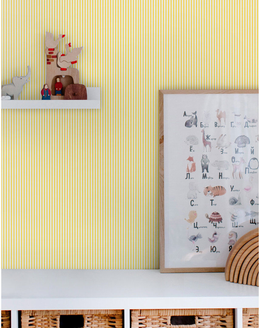 Joules Country Critters Ticking Stripe Lemon Wallpaper Yellow 30,480.02cm L