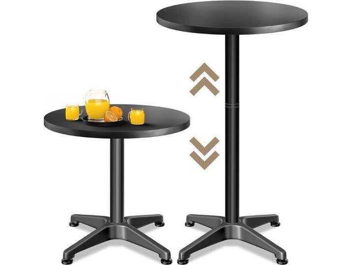 CASARIA® Table haute ronde noire de bar bistrot mange debout réglable en hauteur 70/115 cm jardin terrasse réception