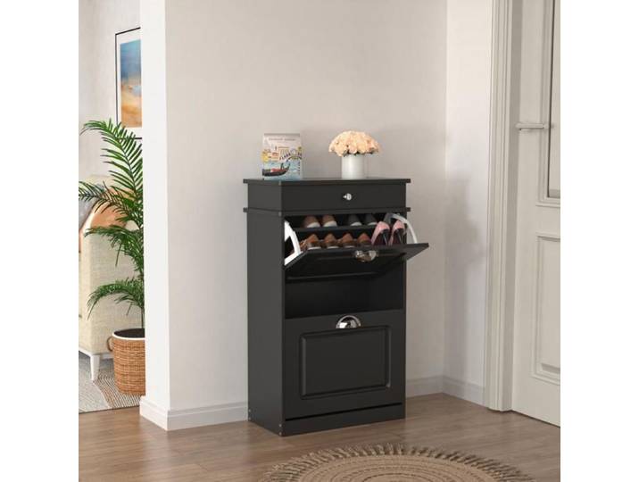 MIPAN.Meuble de Rangement à Chaussures Armoire à Chaussures Commode à Chaussures 2 abattants Meuble d'entrée - Noir