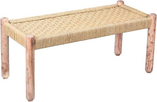 Holz-Jute-Bank - Handgemacht im Boho-Stil - 90 cm Breit - Natürlich Lichtbraun