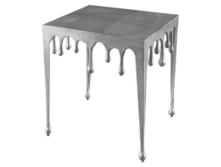 Table basse LAGUNA 46 cm argentée effet métal fondu design contemporain