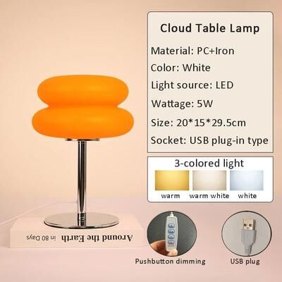 Uplifted Finds Macaron LED Table Lamp 3 Color Dimmable Bedside Ambient Light Eye Protection Night Light For Bedroom orange