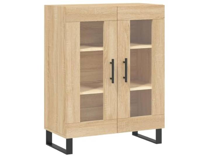 KGFHERENB Sideboard Sonoma-Eiche 69,5x34x90 cm Schrank mit Glastüren Eleganter Beistellschrank aus Holzwerkstoff mit Glastüren und Metallfüßen für Flur, Schlafzimmer und Wohnbereich.