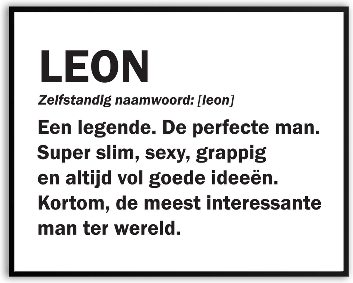 Grappige Canvas Poster Leon Betekenis met Glas 40 x 50 cm