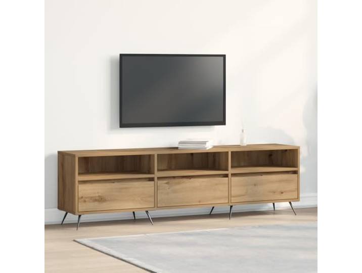 HEFZGDB TV-Schrank Artisan Eiche 150x30x44,5 cm Holzwerkstoff mit Metallbeinen, 3 Schubladen und Regalen für Fernseher bis 55 Zoll, geräumiger Stauraum für Medientechnik, modernes