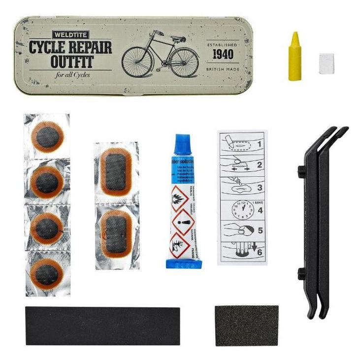 Weldtite Kit réparation crevaison vintage rétro avec outils 75ème anniversaire (WLD-01075)