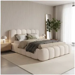 Juskys Polsterbett Catania - Bubble Design mit Bouclé & gepolstert - 140 x 200 cm - Creme