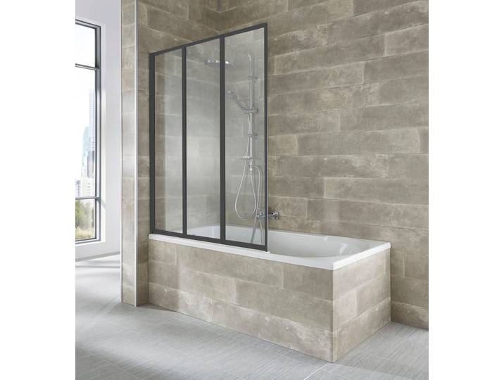 Badewannenaufsatz WELLTIME Nassau , schwarz, B:120cm H:140cm, Duschwände, Badewannenaufsatz, Badewannenfaltwand, Spritzschutzwand für Badewanne, Glaswand