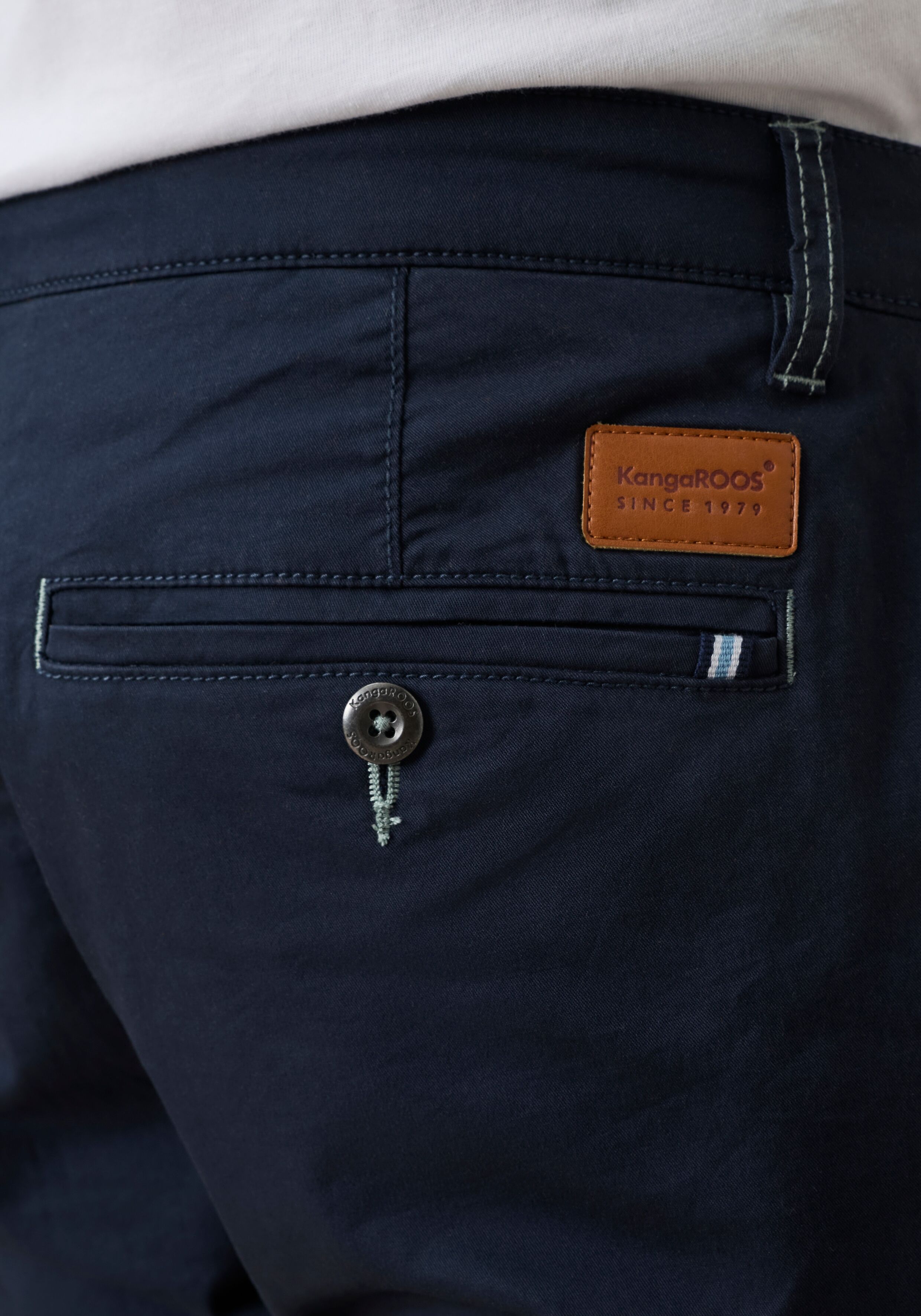 Chinohose KANGAROOS, Herren, Gr. 34, Länge 34, blau (marine 34), Web, Obermaterial: 98% Baumwolle, 2% Elasthan, regular fit lang, Hosen Chinohose, Regular Fit, mit geradem Bein, etwas niedrigere Leibhöhe marine 34 34, Länge 34