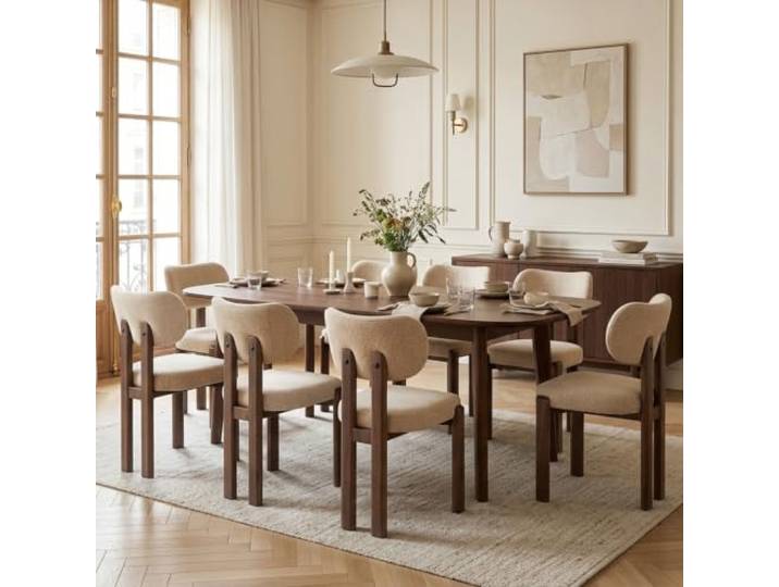 WAFTING Esszimmerstühle 8er Set, gepolstert, Strukturstoff, Khaki Skandinavische Polsterstühle mit Rückenlehne und Metallbeinen, moderne Küchenstühle für Esszimmer, Küche und Restaurant