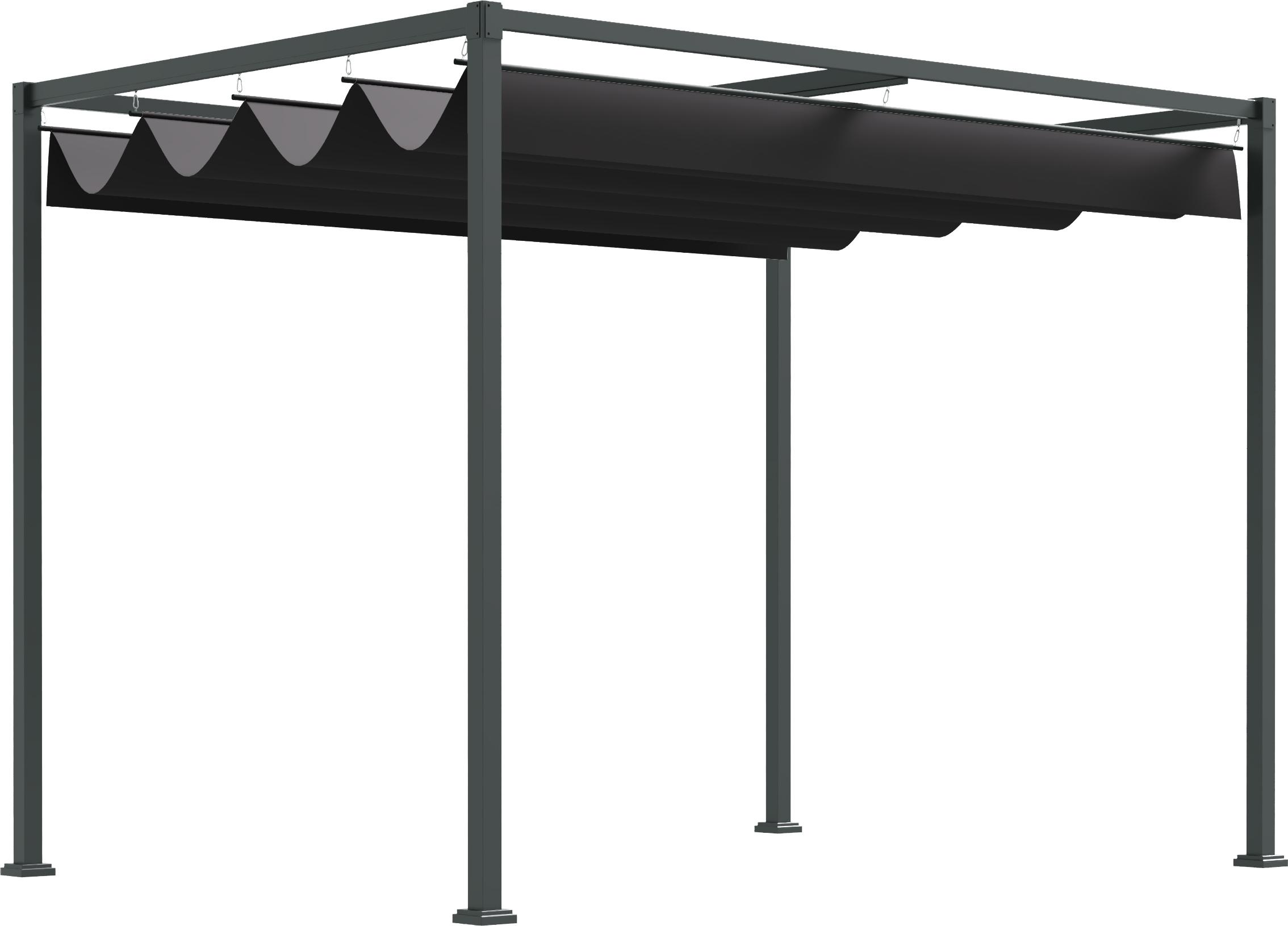 Pergola ca. 3x2m Garten Pavillon Terrassendachung Metall Freistehender Gartenpavillon mit Verstellbares Dach, UV Schutz, Sonnenschutz für Terrasse und Garten, Schwarz+Grau