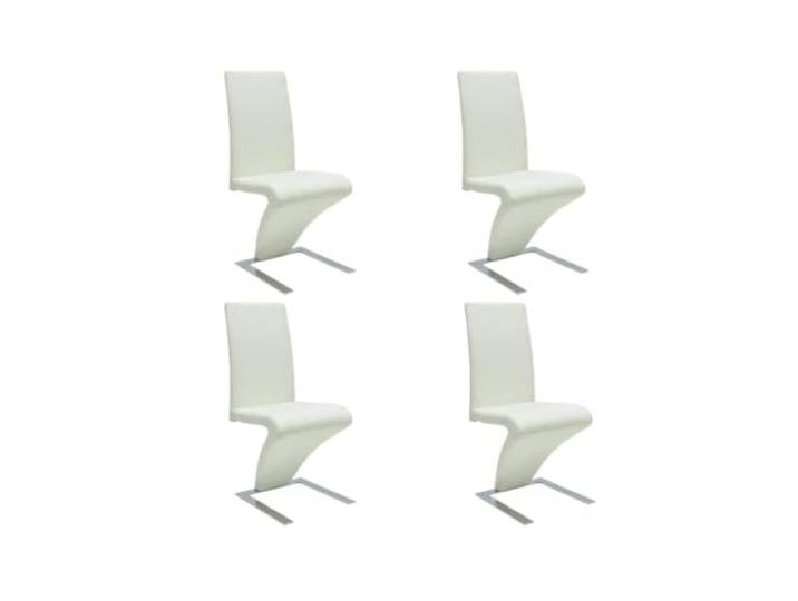 KUTYWEXFM 4er Set Esszimmerstühle Weiß Kunstleder Modern Moderne Zickzack Küchenstühle mit verchromten Beinen und ergonomischer Rückenlehne für Esszimmer und Küche.