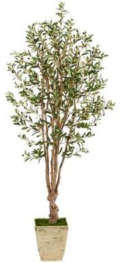 Nearly Natural "6.5' Olive Artificial Tree in Country White Planter - 11.5"""