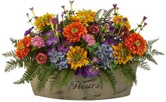 Nearly Natural "18"" Mixed Flowers Artificial Arrangement in Decorative Vase"