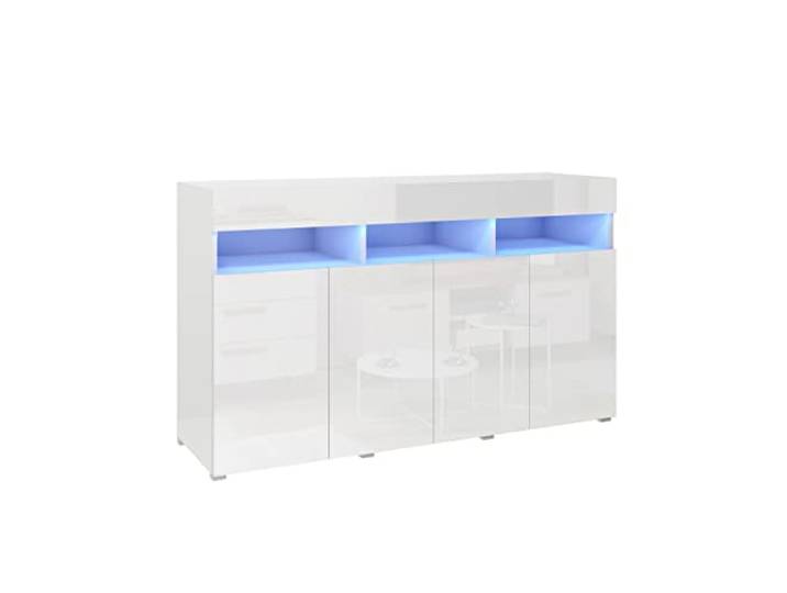 BROMARKT Premium Kommode 140x80x40 cm - Sideboard Wohnzimmer - Kommodenschrank - Wohnzimmerschrank - Sideboard für das Wohnzimmer - Schlafzimmer und Wohnzimmer Kommode - Glanzschrank - Weiß