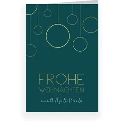 Weihnachtskarte: Goldene Kugeln mit Foto in Grün