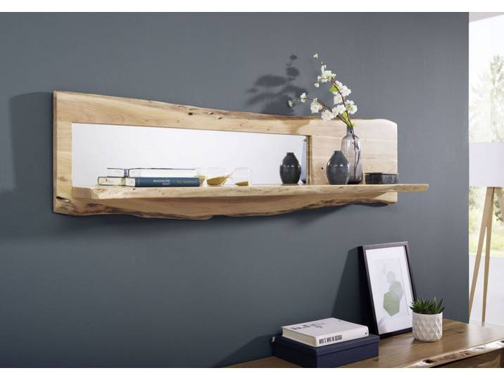 Étagère murale 165x22 Acacia laqué Bois naturel Miroir inclu PURE ACACIA #706