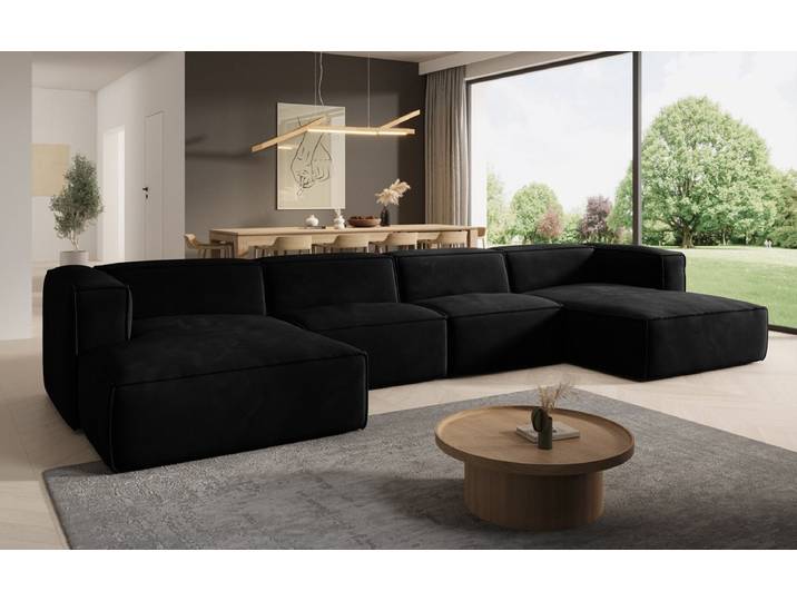 Designer Sofa Comfy U in Samt - Samt - Schwarz - Luxusbetten24