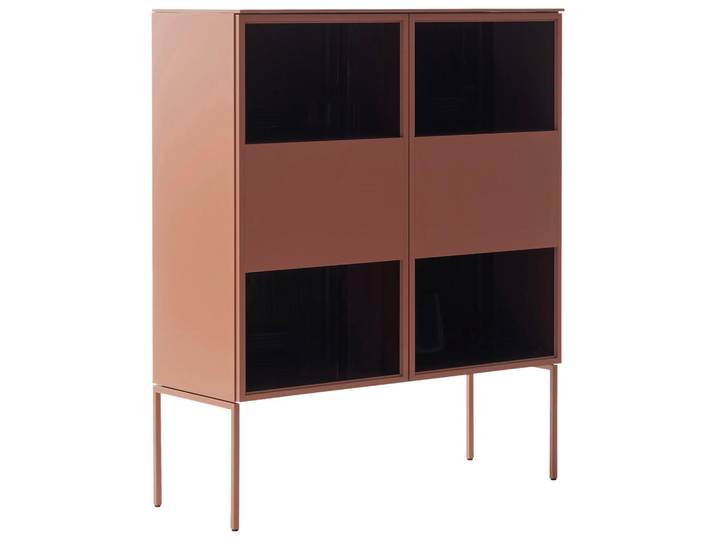 Schöner Wohnen Highboard, Dunkelrosa, Metall, Nussbaum, furniert, 2 Fächer, 120x145x45 cm, Beimöbel erhältlich, in verschiedenen Holzdekoren erhältlich, Wohnzimmer, Wohnwand, Wohnwand- Serien