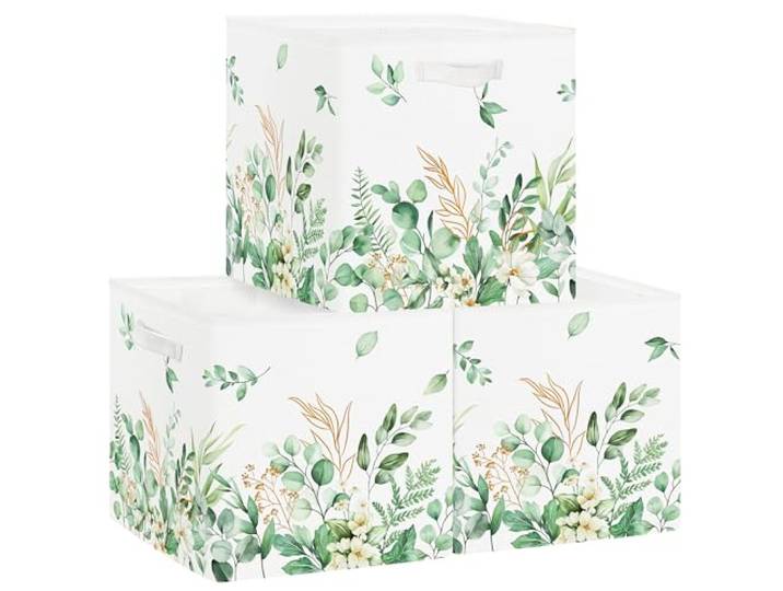 Clastyle Lot de 3 Boite Rangement Tissu Feuille Cube de Rangement Pliable Femmes Panier Kallax pour Salle de Bain\, Vert\, 30x30x30 cm