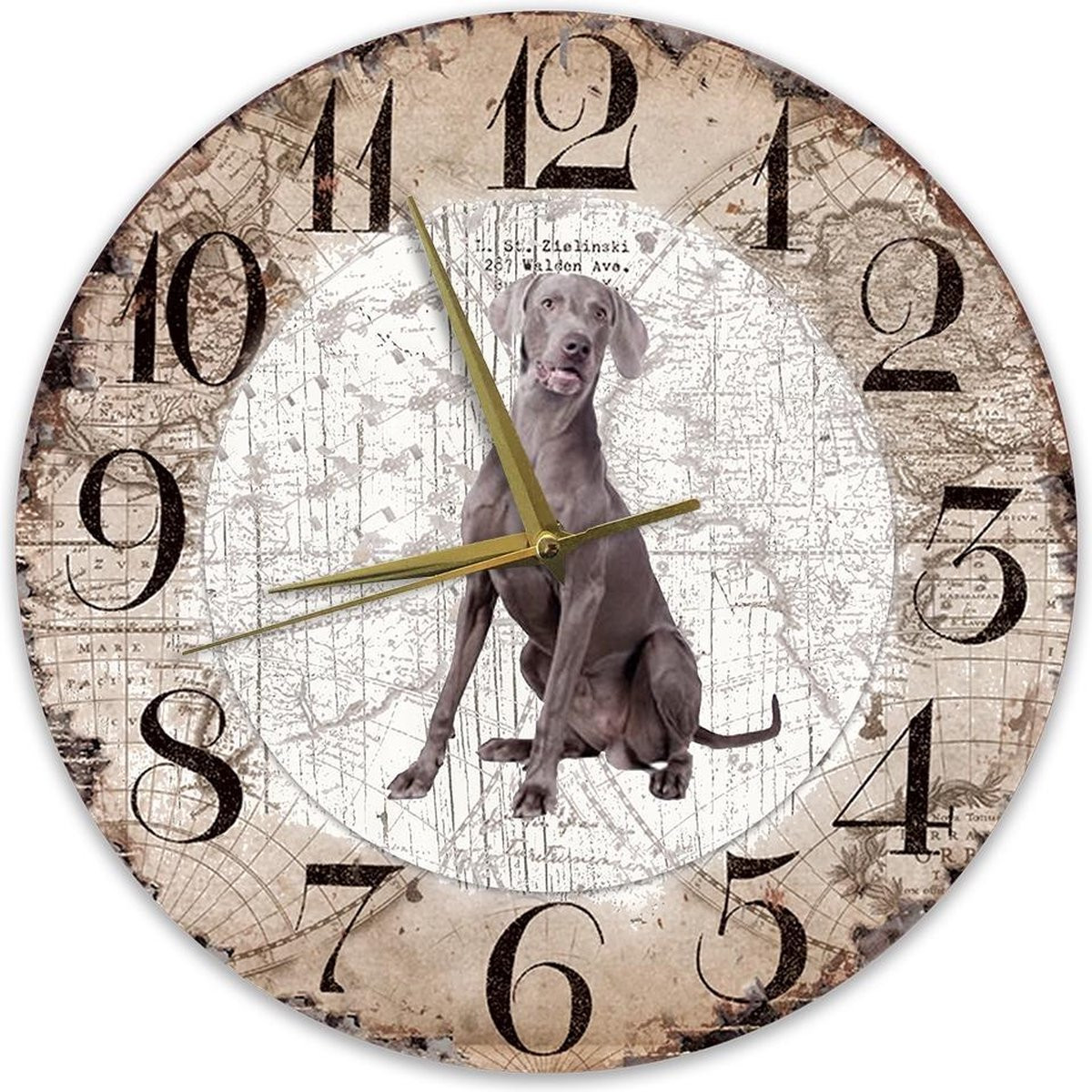Houten Analoge Klok met Weimaraner Hond - Diameter: 30 cm