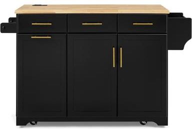 "47.2"" Kitchen Island with Storage 2 Pull Out Cabinet Trash Can Storage, Power Outlet, Spice & Towel Rack for Kitchen"