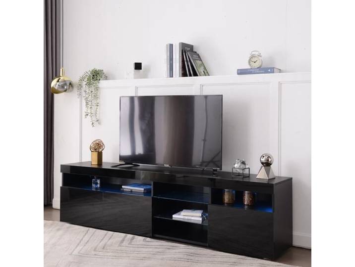Meuble TV Noir 180x35x45 cm Meuble TV Led avec Rangement Meuble TV 180 cm avec Panneau Brillant Meuble de Salon Noir