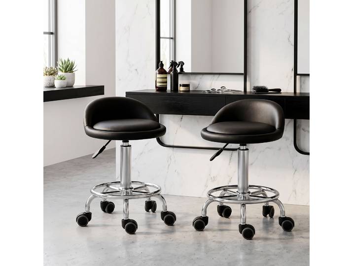 HOMCOM Lot 2 Tabourets Pivotants Réglables Synthétique Noir