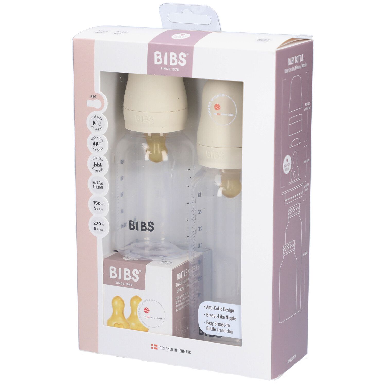 Bibs Zuigfles Grow & Flow Combipack Ivory 4st 4 St Babyflasche