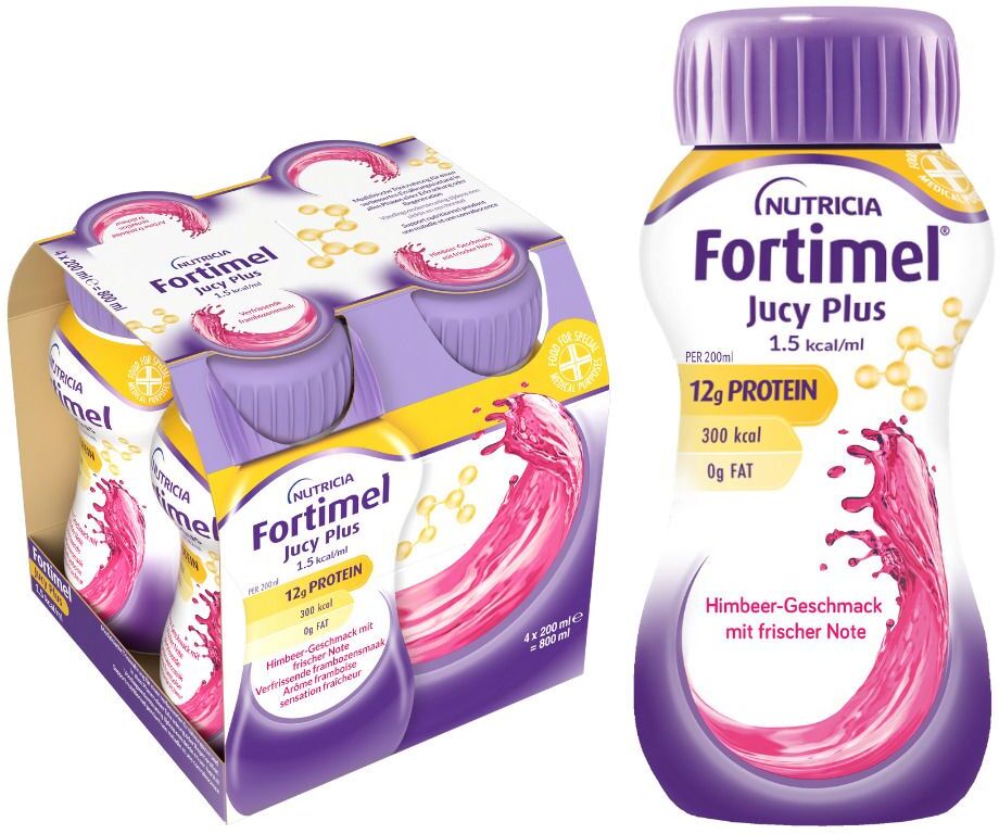 Fortimel Jucy Plus Himbeere frische Note 4x200 ml Flüssigkeit