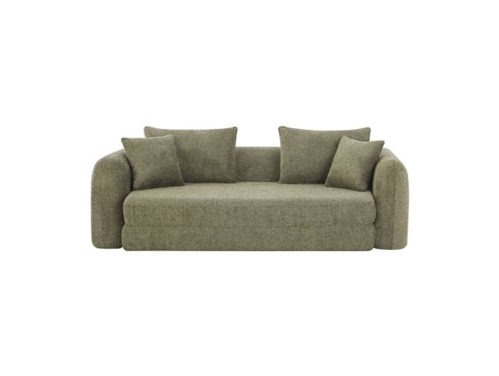 Canapé droit compressé convertible tissu bouclette 3 places vert