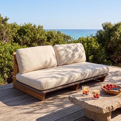Christopher Knight Home - Farmhouse Outdoor Loveseat with Acacia Wood Frame & Removable Water-Resistant Cushions