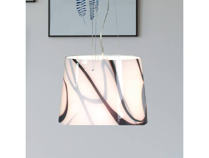 Suspension Ø 29cm Blanc/Noir fer, chromé verre teinté E27