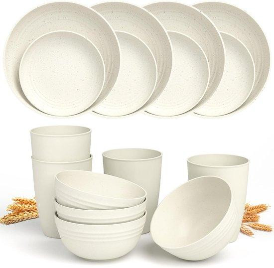 Famanu Camping servetset, 4 stuks, beige, plastic, magnetisch afgesloten, geschikt voor de wasmachine