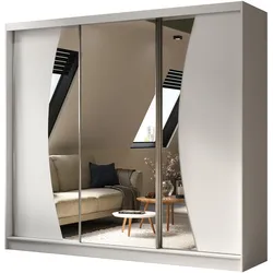 KLEIDERSCHRANK mit Spiegel-Schiebetüren und Aluminium-Leisten - VOXI - 240 cm Weiß