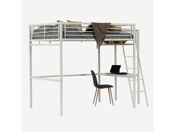 MEUBLE Cosy Hochbett 140x190cm Bettrahmen Etagenbett mit Lattenroste und Schreibtisch aus Glas und Metall, Industriell, für Erwachsene und Kinder, Weiß