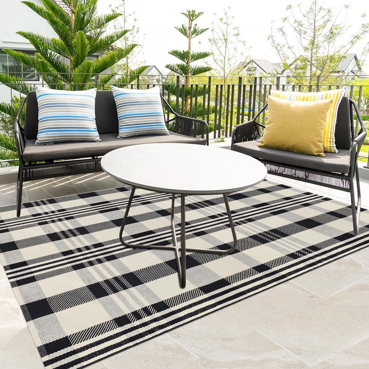 Buffalo Plaid Geruit Vloerkleed Zwart Off White 122 x 183 cm