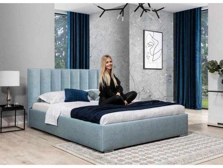 JVmoebel Polsterbett Modernes blaues Polsterbett mit elegantem Design und hohem Komfort (Bett), Made in Europa