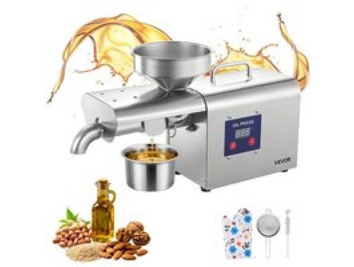 VEVOR Elektrische Ölpresse 3,75 kg/h, Ölmühle 750 W, Automatische Ölpressmaschine mit Heißpressung von 50 °C bis 300 °C, Ölmaschine Geeignet für Erdnüsse, Sesam, Sojabohnen und Mandeln, Edelstahl