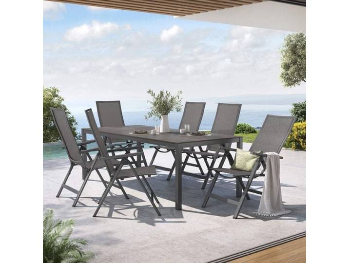OUTLIV. Jacob Gartenmöbel-Set L verstellbar (6 Plätze) Tisch 220x100cm Dunkelgrau