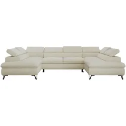 WOHNLANDSCHAFT PABLO U Schenille glatt Creme mit Topper T25