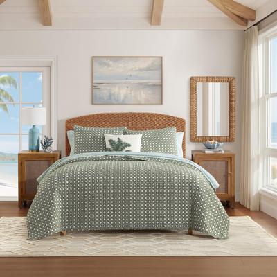 Tommy Bahama Trellis Texture Cotton Reversible Green Quilt Set