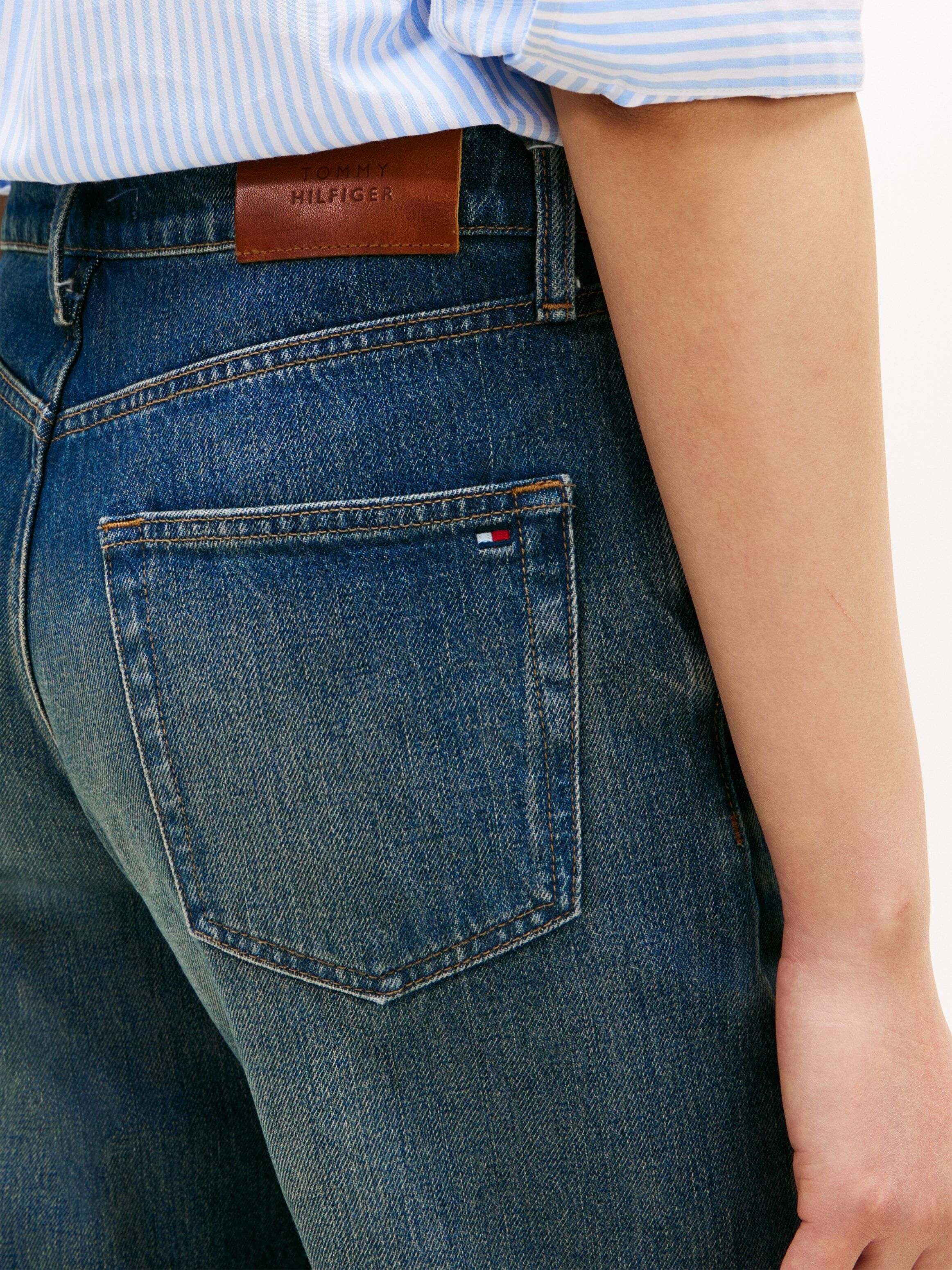 Loose-fit-Jeans TOMMY HILFIGER "DNM NATE LOOSE STRAIGHT RW", Damen, Gr. 26, Länge 32, blau (nate), Denim/Jeans, Obermaterial: 100% Baumwolle, straight fit lang, Jeans Loose-fit-Jeans, High Rise, Baumwoll-Denim nate 26, Länge 32