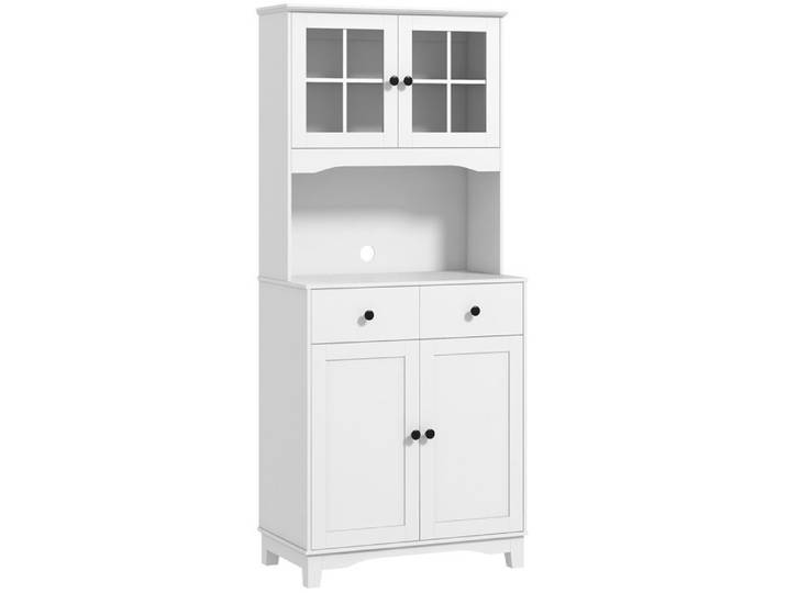 Buffet de cuisine haut - Blanc - vitrine niche micro-ondes 2 tiroirs étagères réglables