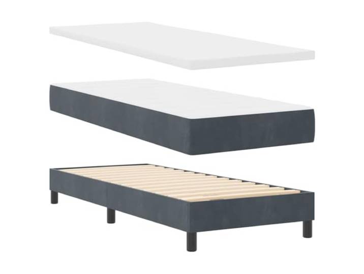 KTHLBRH Boxspringbett mit Kopfteil dunkelgrau 200x80 cm Samt Massives Kiefernholz, verstellbares Kopfteil, mittelfeste Matratze, elegante schwarze Beine