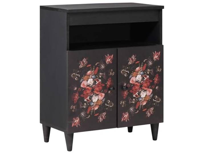 KGTKGTYER Sideboard Massivholz Mango Mehrfarbig 60 x 33,5 x 75 cm Kommode Florales Muster, Messingknöpfe, Viel Stauraum, Kompaktes Design