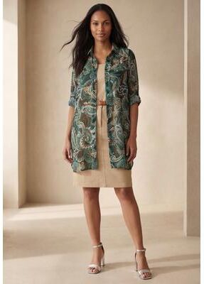 Plus Size Women's Sheer Georgette Mega Tunic by Jessica London in Frost Teal Paisley (Size 26 W) Long Sheer Button Down Shirt